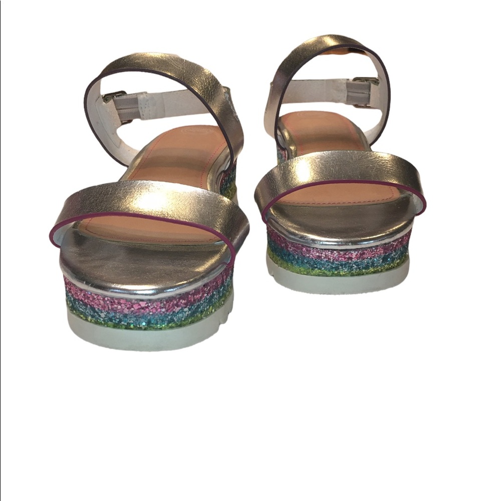 One Nation girls sandals size 2 silver strap glittery rainbow colors on side